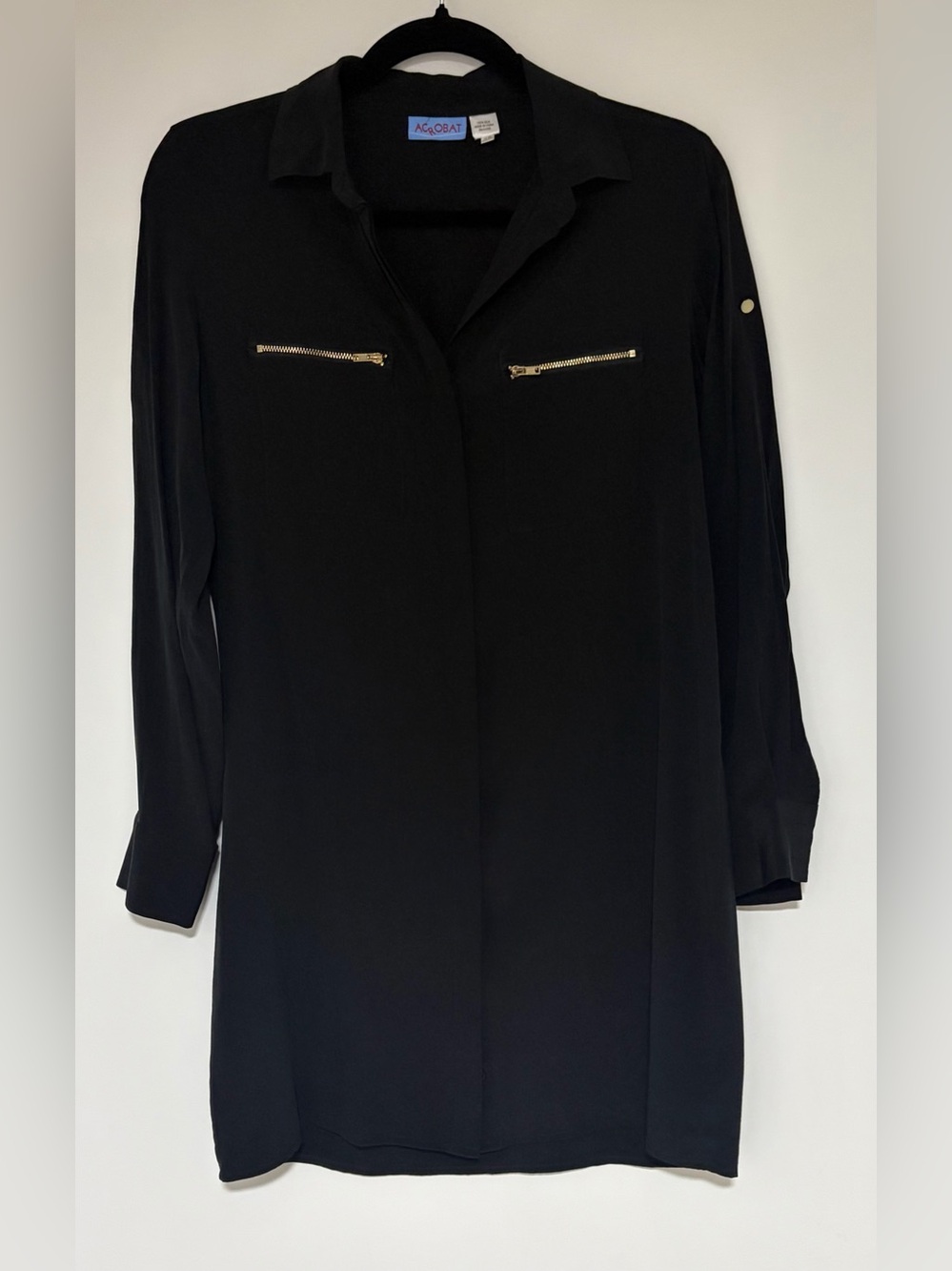 Acrobat Women’s 100% Silk Black Tunic Shirt Dress Size XS